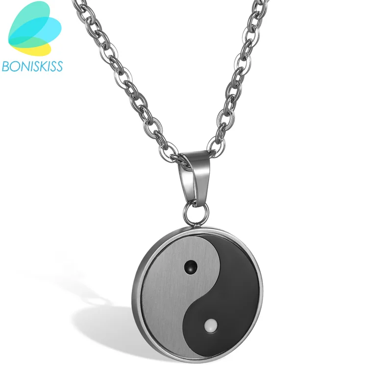 Boniskiss 2017 New Stainless Steel Yin Yang Pendant Necklace Black White Necklace Men Necklaces Jewelry Fashion Erkek Kolye