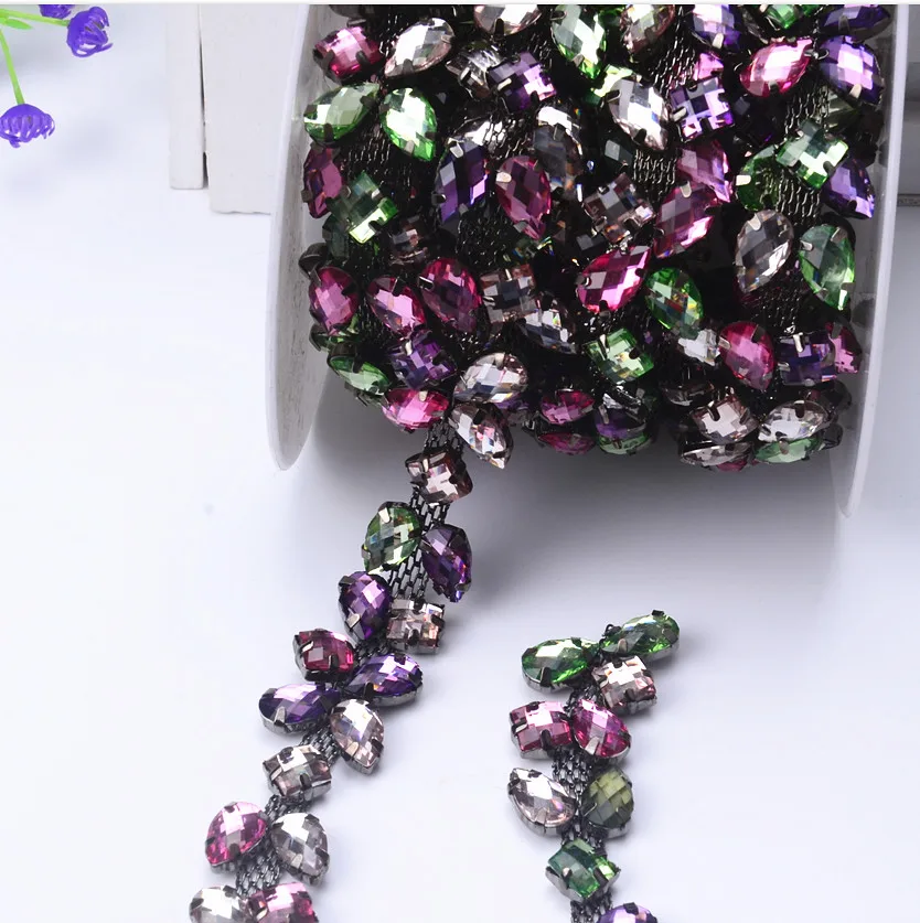 

Freeshippment 5yards/lot Colorful Resin Rhinestone Lace Trim chain DIY Craft Great For clothing collar/necklace Dress PartyDoll