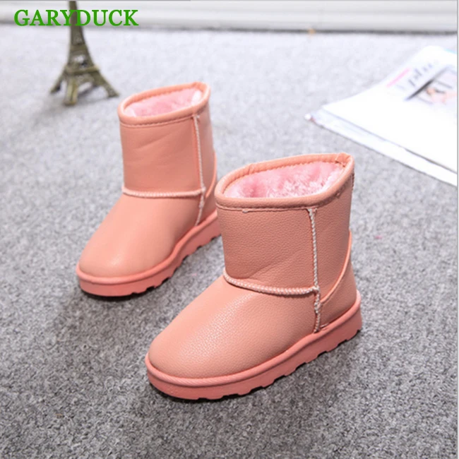 GARYDUCK 2017 Winter Children Shoes PU Leather Waterproof Boots Natural Fiber Slip Kids Snow Brand Girls Boys Rubber | Мать и ребенок