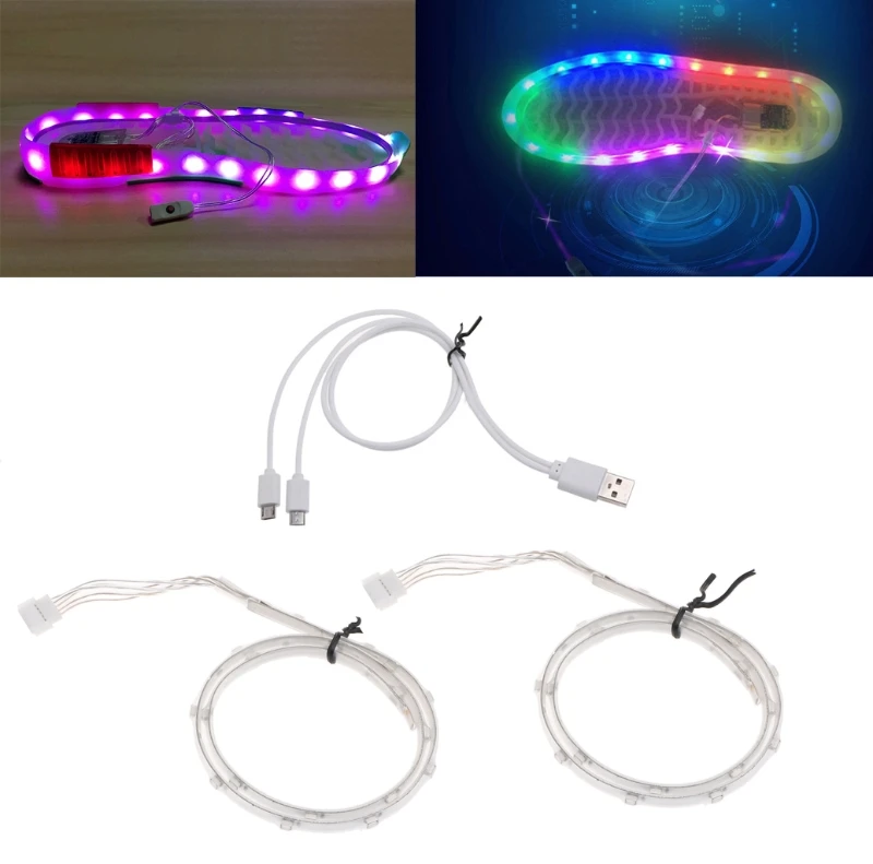

1 Pair Waterproof USB LED Shoes Strip Light 0.65mx2 RGB SMD3528 Flexible Decor