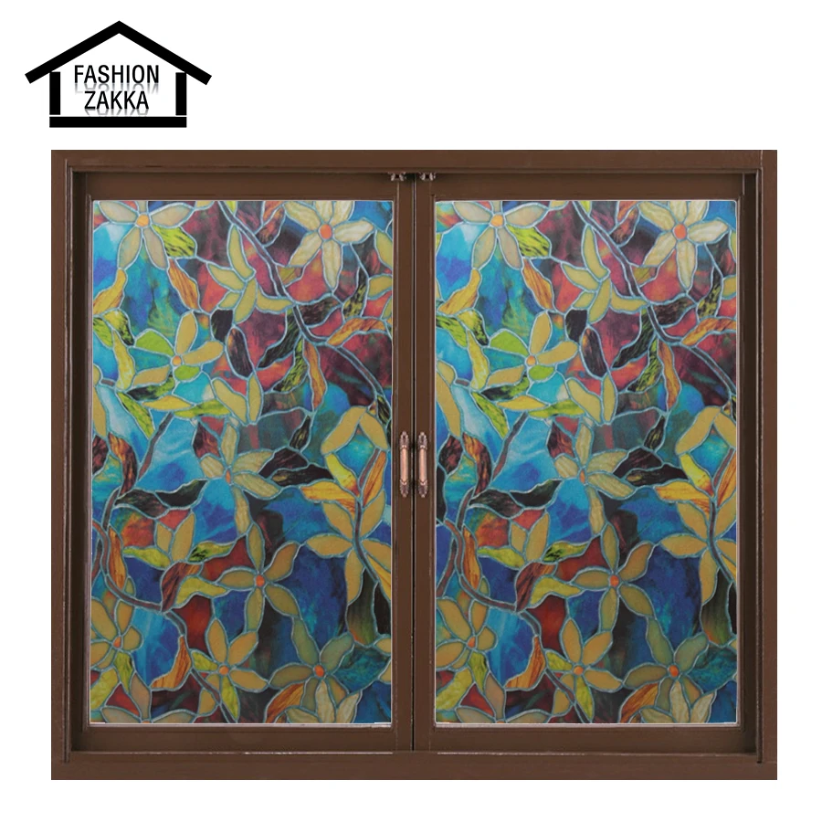 Hot Colorful Flowers European Church Style Stained Glass Film