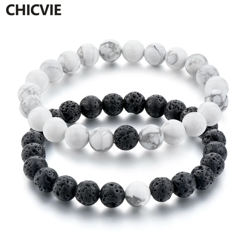 

CHICVIE Fashion Charm Natural Black&White Stone Bracelet & Bangles For Women Lovers Beads Mens Jewelry Gift Bracelet SBR160315