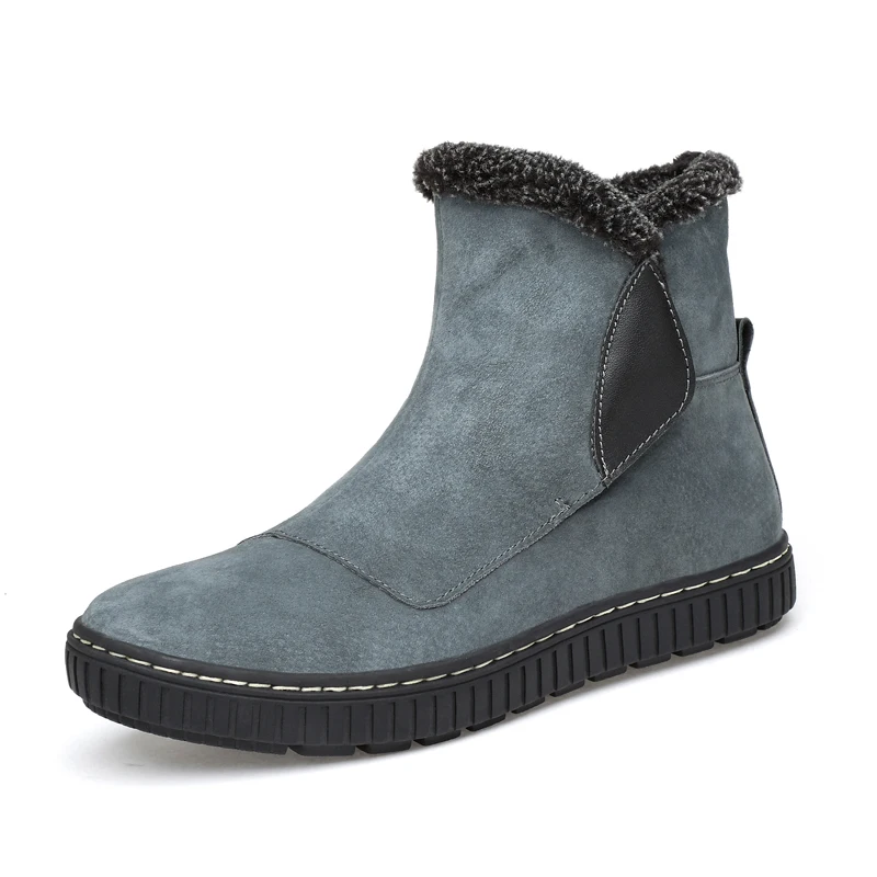 

2018 New Winter Men's Thick Bottom Footwear Cow Suede Leather High Quality Slip On Snow Boots For Men Waterproof Anti-Slip Shoes