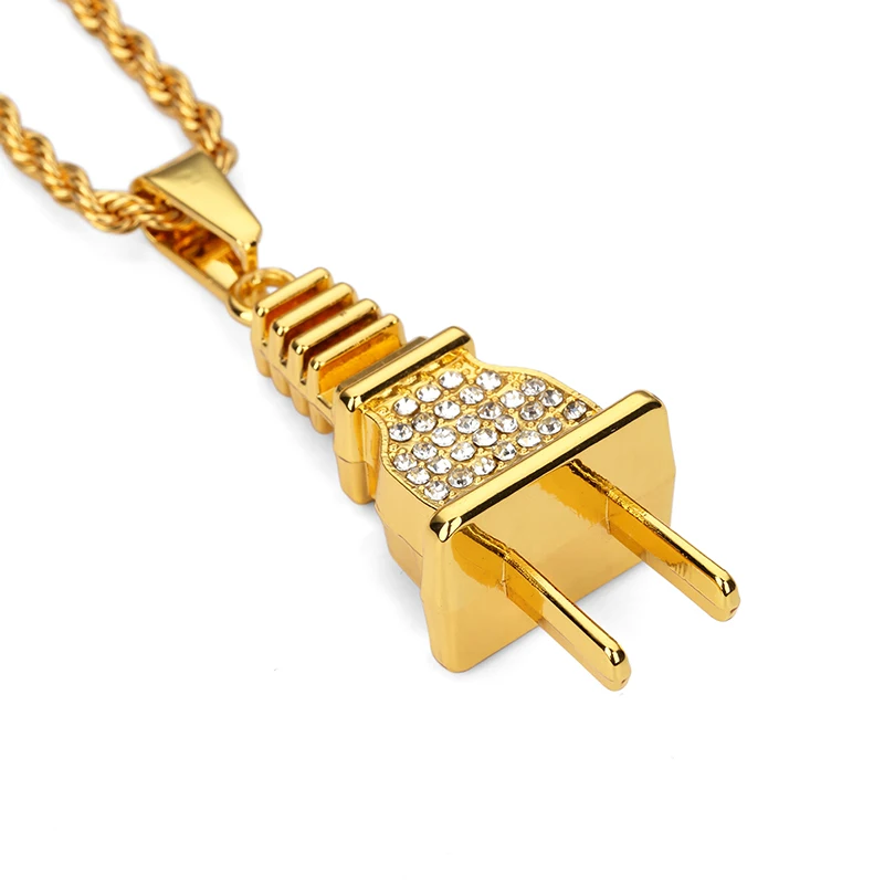 Alloy Rhinestone Crystal Plug Pendant Necklace Star Jewelry Hip Hop