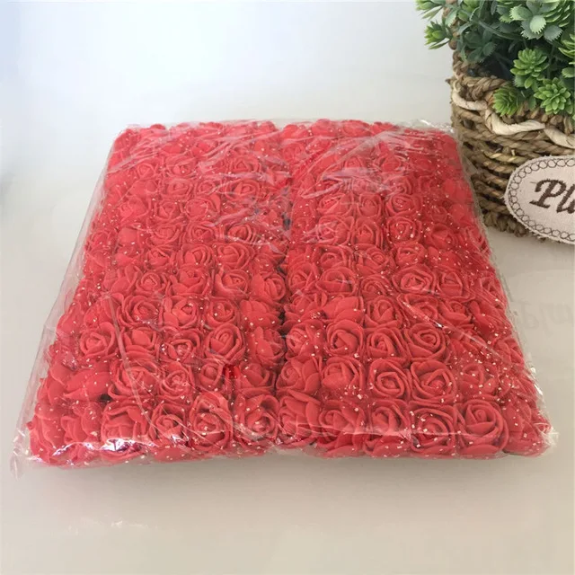 144 шт. 2 см ПЭ розы мини пена вырос с Тюль искусственные цветы для DIY коробка конфет украшения Свадебная вечеринка пена розы - Цвет: Red