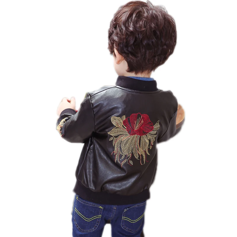 

children jackets for boys 2018 spring toddler boy coats embroidery printed pu leather jackets for boys kids jackets boy outwear