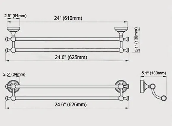 Antique Brass Towel Holder Wall Mounted Kitchen Bathroom Double Towel Bar Holder Rack Bathroom Accessories ZD926