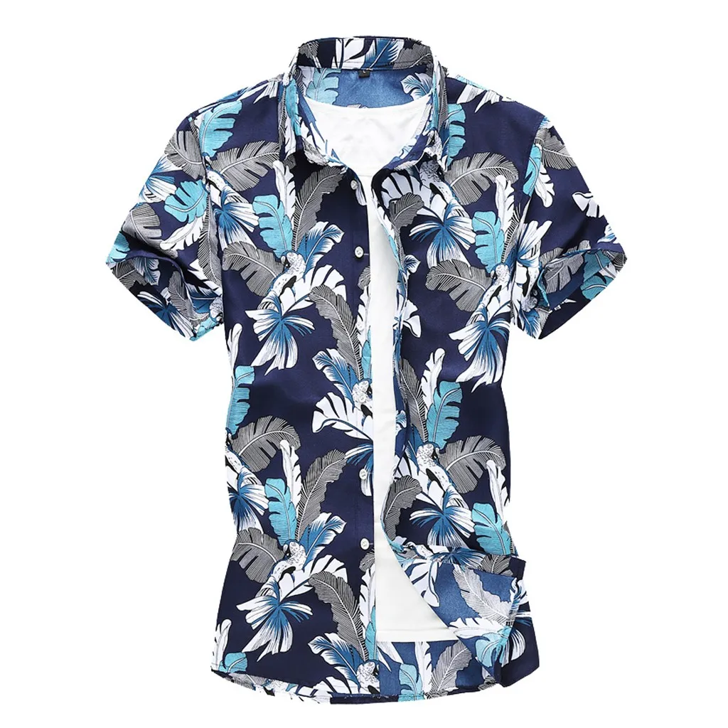 shirt men summer Casual beach shirts for men floral Printed Button Down Short Sleeve Shirt Hawaiian shirt Top Blouse L0606