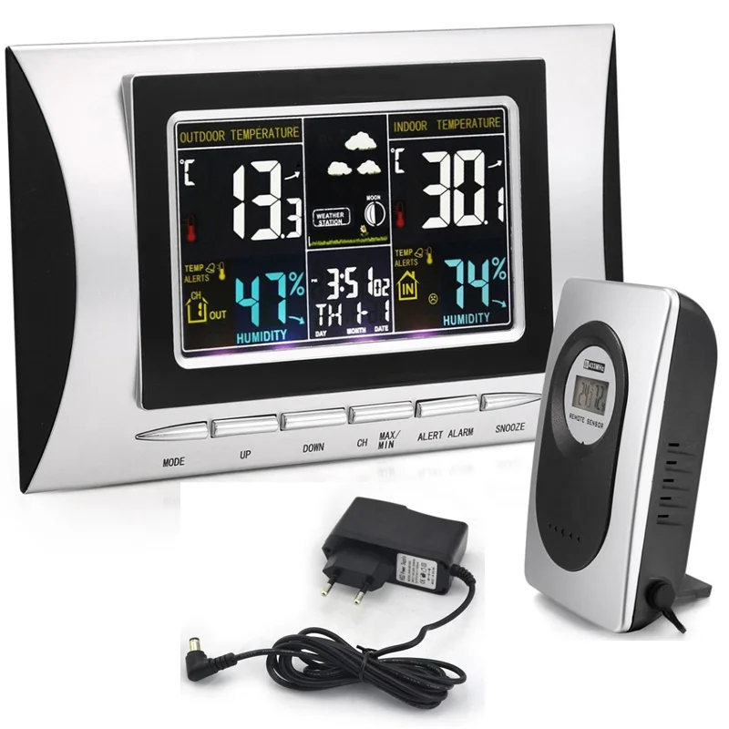 

Wireless Weather Station Digital Color Lcd Thermometer Forecaster Clock Indoor Outdoor Humidity Meter With Remote Sensor EU PLUG