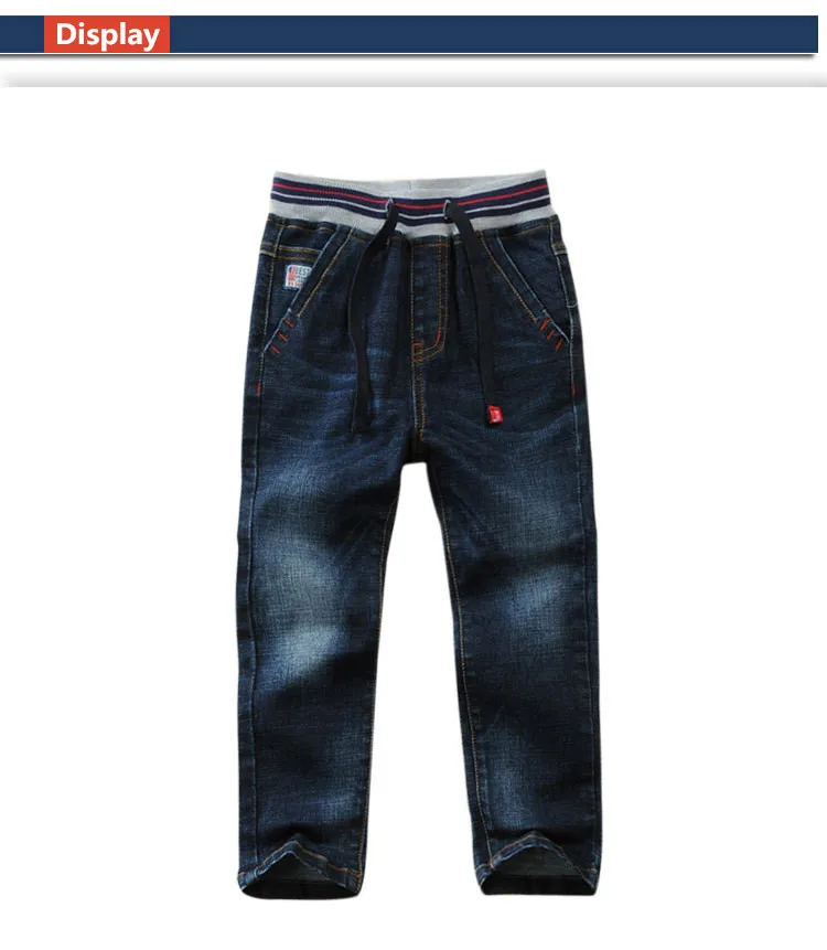 Promotion High quality Children Jeans Classic Solid Color Elastic Waist Cotton Denim Boys Jeans pants For 3-14 Year kids wear