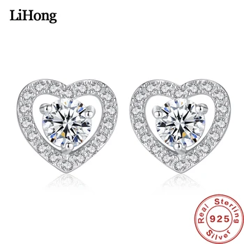 

Authentic 925 Sterling Silver Crystal Love Heart Clear Cubic Zircon Stud Earrings For Women Sterling Silver Jewelry