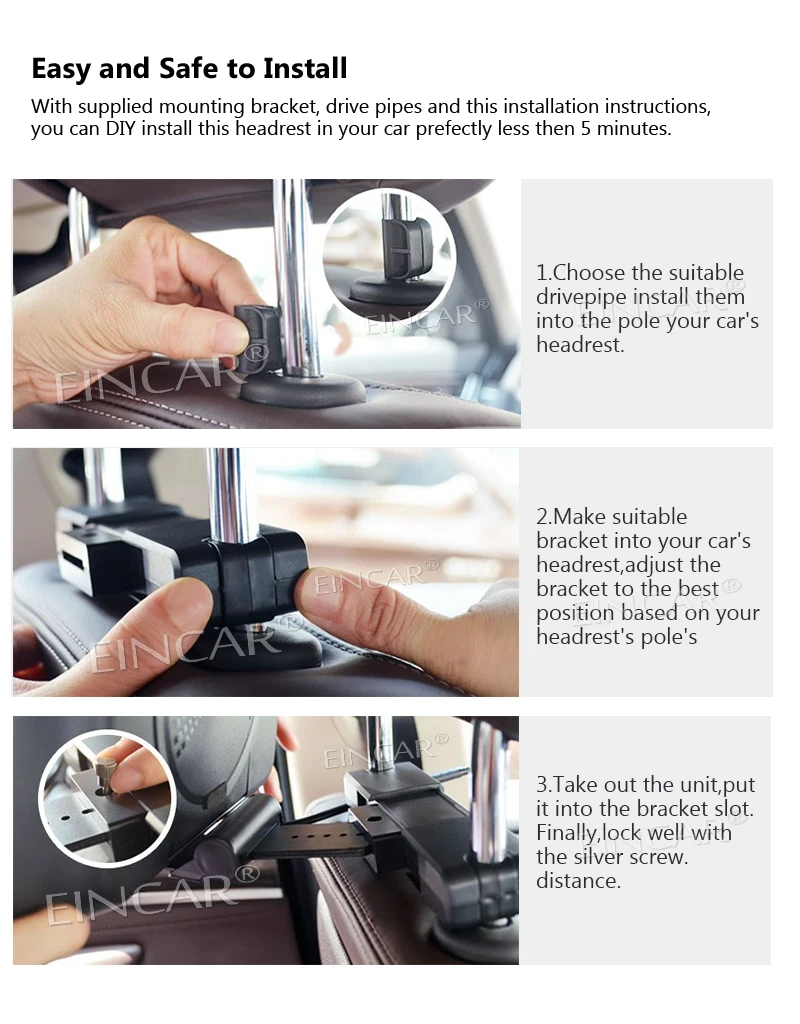 Best EinCar 11.6 Inch Dual Headrest DVD Player TFT LCD Screen DVD Headrest Monitor Backseat DVD/CD/USB HDMI Port Support 32bits Game 8
