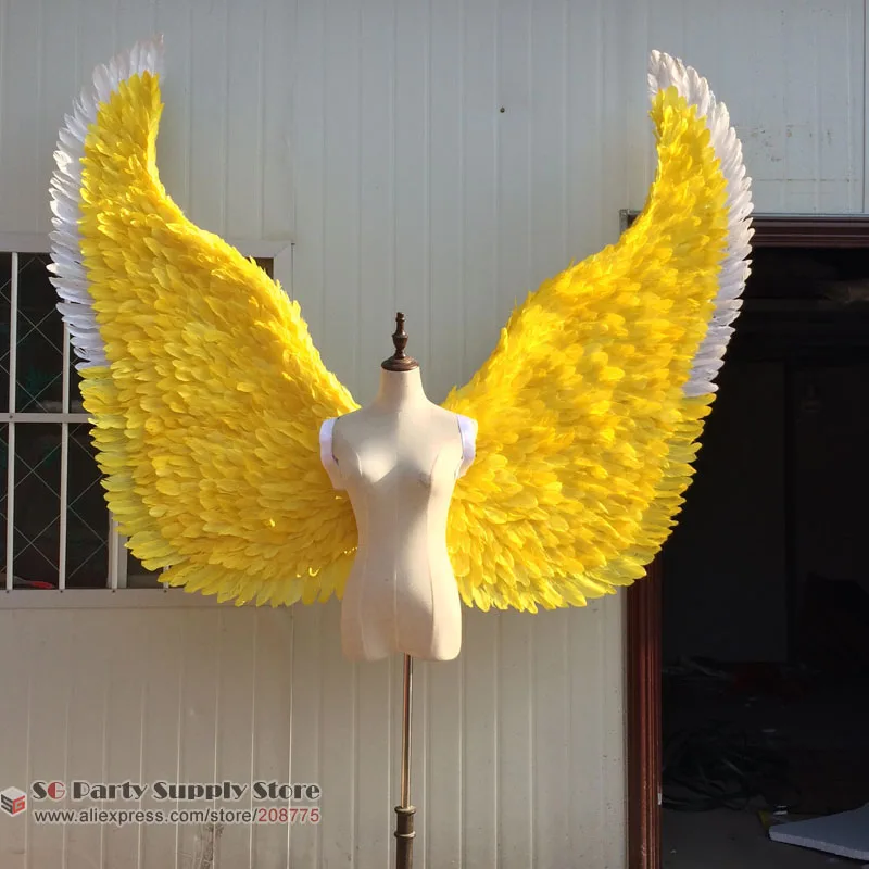 

COS Costume Adult's Beautiful large yellow feather angel wings Displays shooting props Fashion accessories Pure handmade