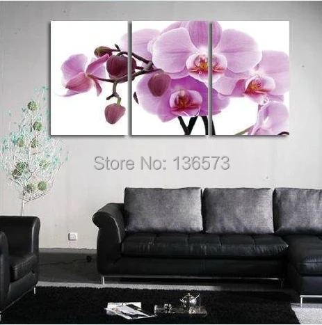 Modern Flower Wall Art Orchid Canvas Paintings Hand Painted 3 Piece