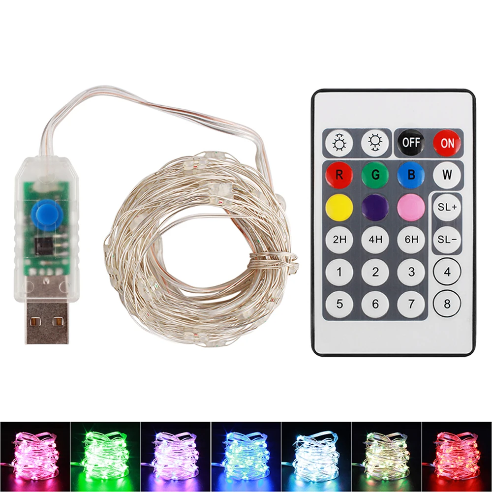 

5m 50leds Copper Wire RGB LED String Lights USB LED Fairy Lights with 24 Keys Remote LED Holidays Light for Christmas Decoration