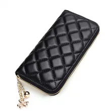 2018 Women Wallets Leather Womens Wallets and Purses Woman Zipper Long Wallet Plaid Women Phone Bag