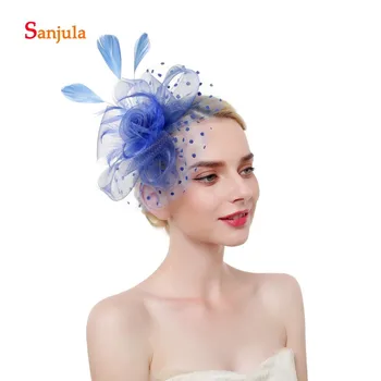 

Tulle Flowers Hats with Dot Tulle Wedding Hats 2019 Fashionable Hair Accessories Feathers Women Fascinators birdcage H170