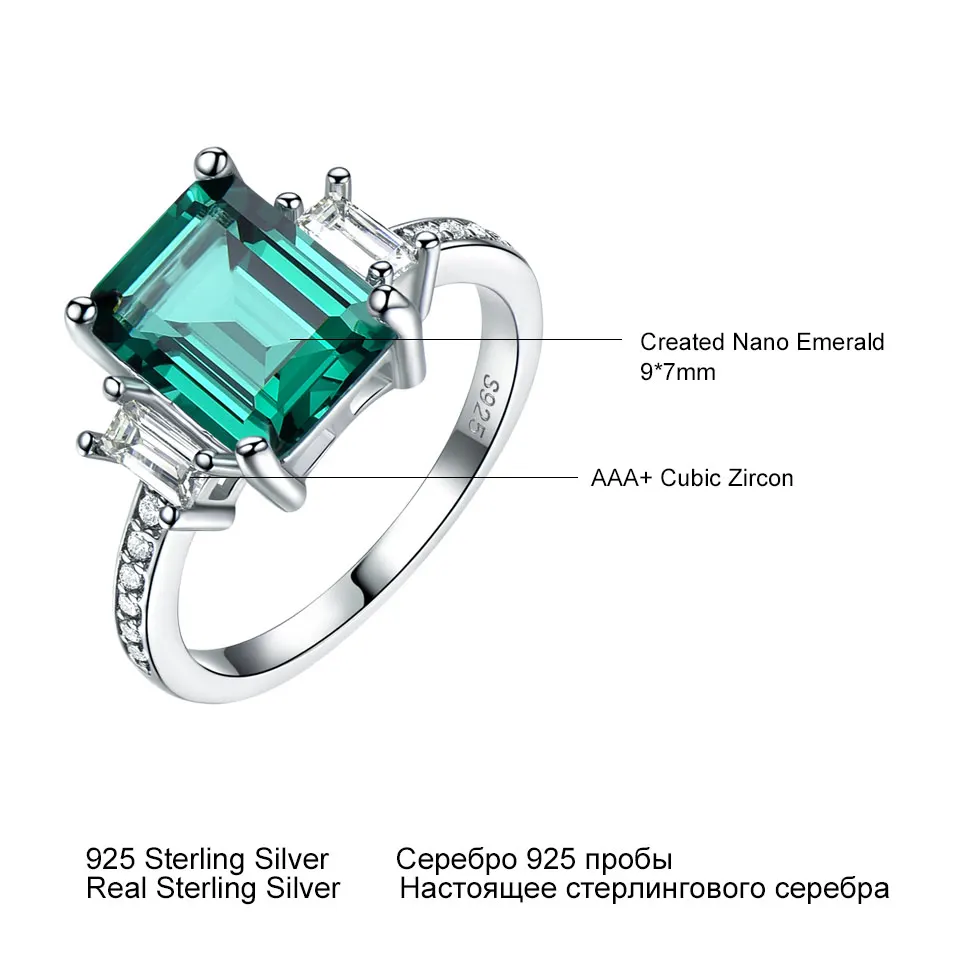 UMCHO Nano Russian Simulated Emerald Rings 925 Sterling Silver Jewelry Colorful Gemstone Rings For Women Gifts Fine Jewelry