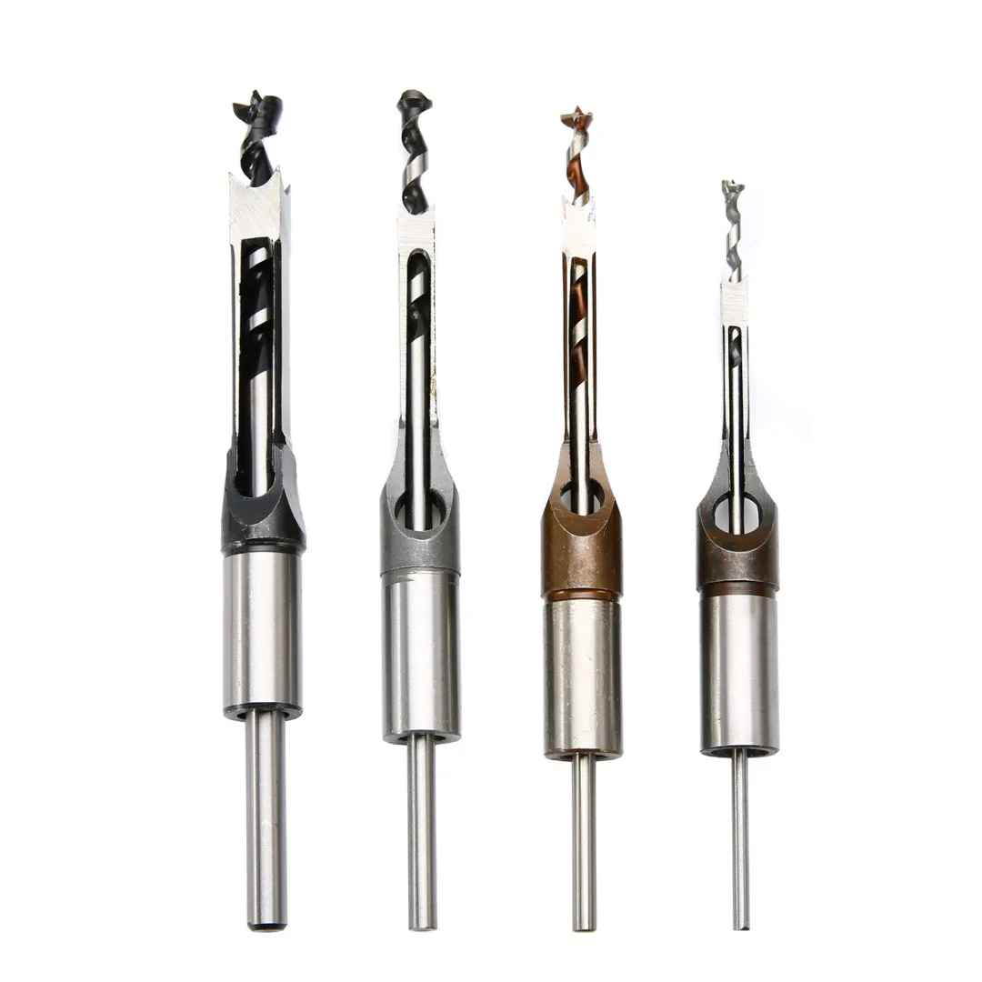 

4pc HSS Twist Drill Bits Mortising Chisel Square Hole Mortiser Drill Bit for DIY Woodworking Tools