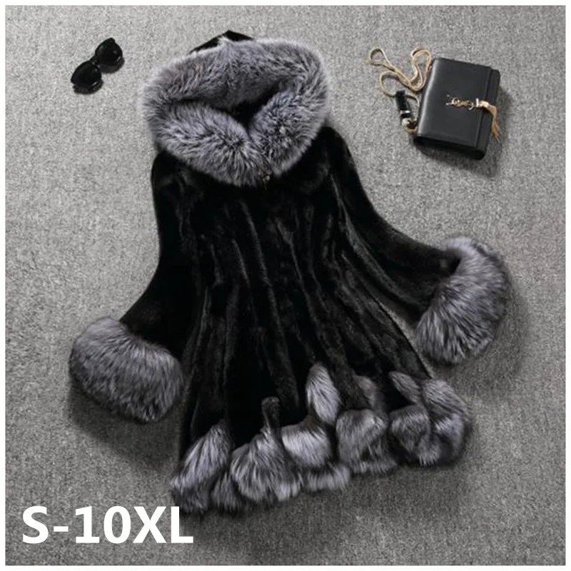 

Plus size S-10XL Faux Mink Fur Coat Women 2019 Autumn Winter Fox fur collar Hooded Jacket Female Mink cashmere Coats IOQRCJV 371
