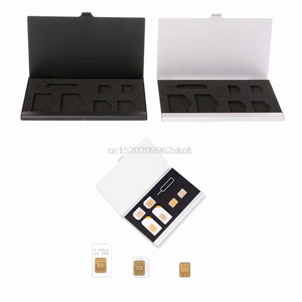 

Monolayer Aluminum Alloy 1 Card Pin + 6 SIM Card Holder Protector Storage Box Case #H029#