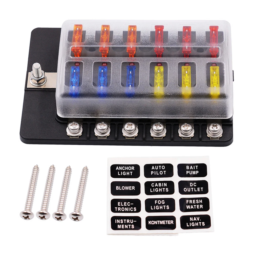 

12 Way Blade Fuse Box Circuit Blade Fuse Box Block Holder With Red LED Warning Light fit Car Boat Marine