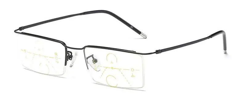 Титановый сплав для мужчин и женщин асимптотически Мультифокальные Прогрессивные очки для чтения не сферические линзы очки для чтения - Цвет оправы: Черный