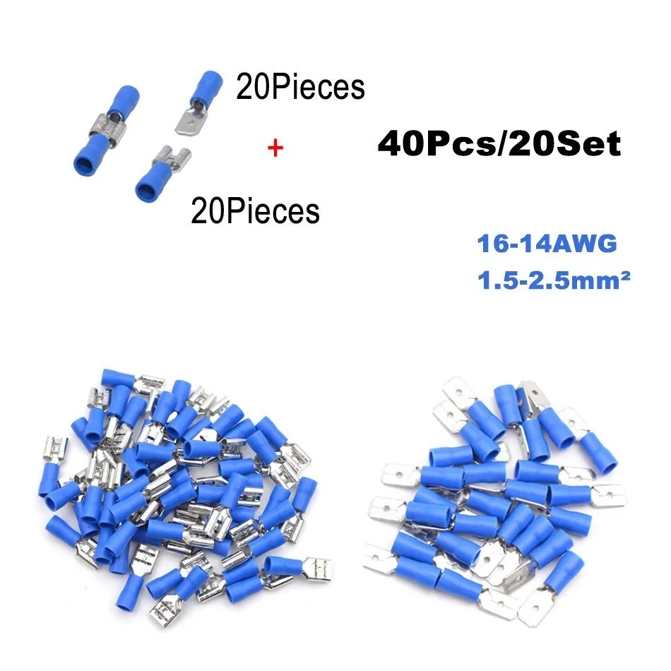 40 шт. 20 компл. провода электрический разъем Мужской Женский обжимной изоляции