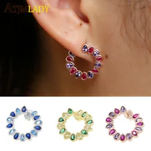 Милый красный зеленый нежный серьги из серебра 925 инкрустация капли воды Круглый CZ Циркон Серьги для женщин модные украшения подарок