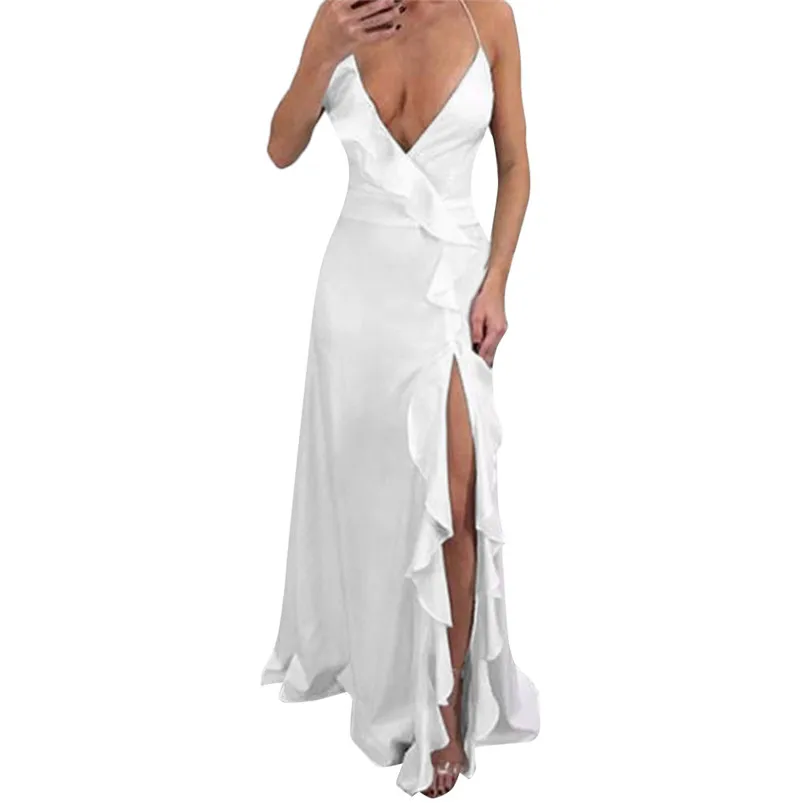 Women's Fashion Solid Sexy Dress Ruffle Blackless Sleeveless Irregular Dress 2019 New Arrival Robe Femme Vestidos H26 (1)