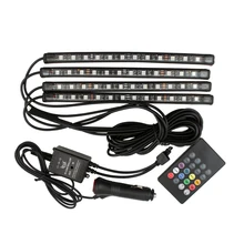 Автомобильные RGB Светодиодные полосы управления музыкой светодиодные полосы света 7 цветов в духе автостайлинга лампы салона автомобиля свет с пультом дистанционного управления