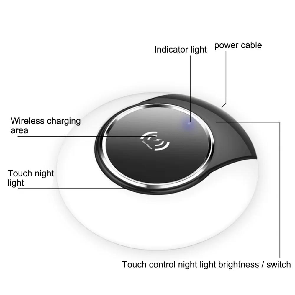 10 Вт светодиодный ночник Qi Беспроводное зарядное устройство Быстрая зарядка док-станция для iPhone samsung