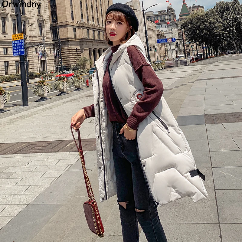 

Orwindny Autumn Winter Vest Women Waistcoat 2019 Female Sleeveless Vest Jacket Hooded Warm Long Vest Coat Oversize Clothing