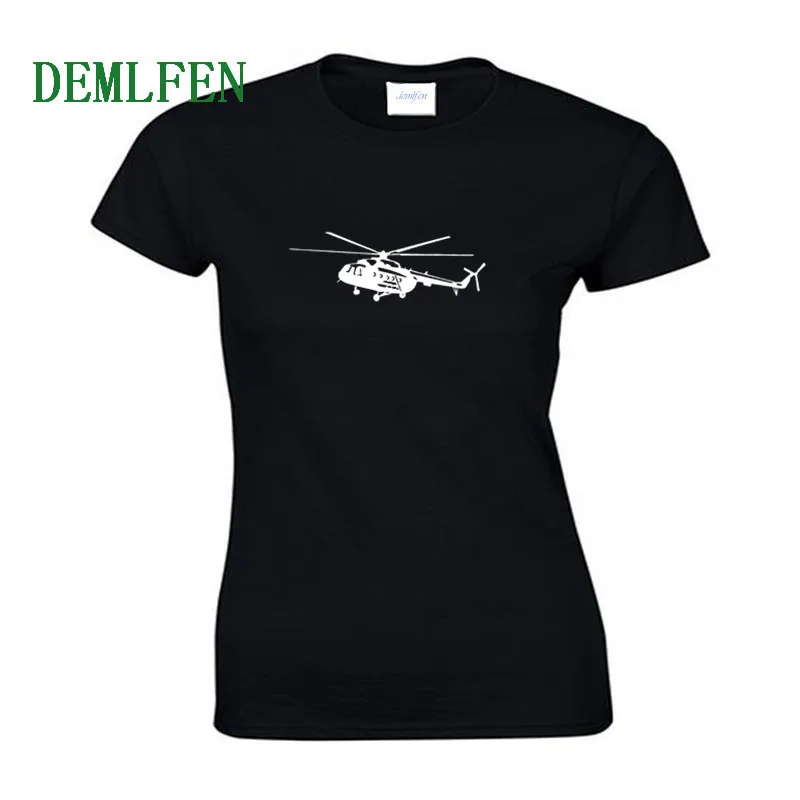 

Summer Women Short Sleeve Cotton T Shirt Mi-8 Helicopter Print T-shirt Casual Girl Fitness Shirt Cool Tees Tops Streetwear