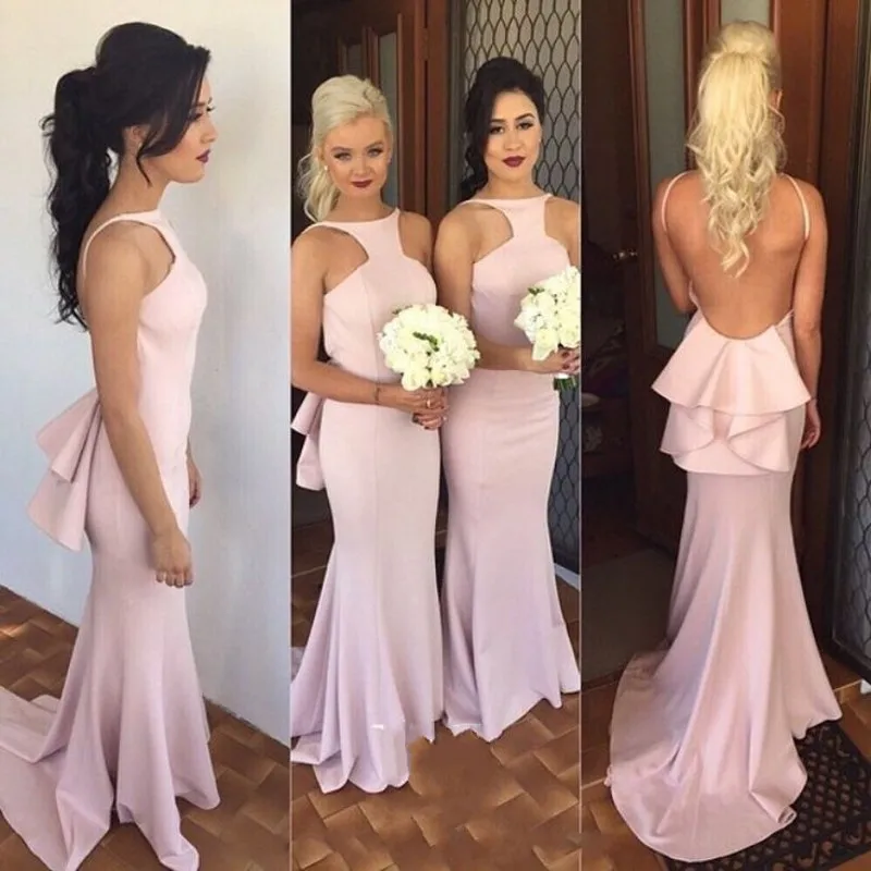 Fuchsia Mermaid Taffeta Bridesmaid Dresses Peach Ivory Champagne Fuchsia Mermaid Taffeta Bridesmaid Dresses Peach Ivory Champagne Silver Yellow Hunter Backless Fast Shipping In From