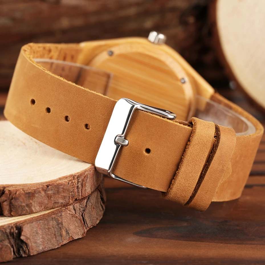 Fresh GreenBeige Nylon Dial Women's Novel Bamboo Analog Watch Minimalism Wood Female Genuine Leather Clock Reloj de madera 2017 2018 Christmas Gifts for Women Girls (23)