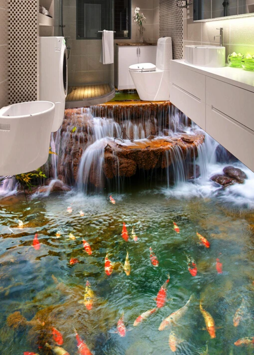 [Самоклеящийся] 3D Koi река холмов 6 Non-slip Водонепроницаемый фото самоклеящиеся пол