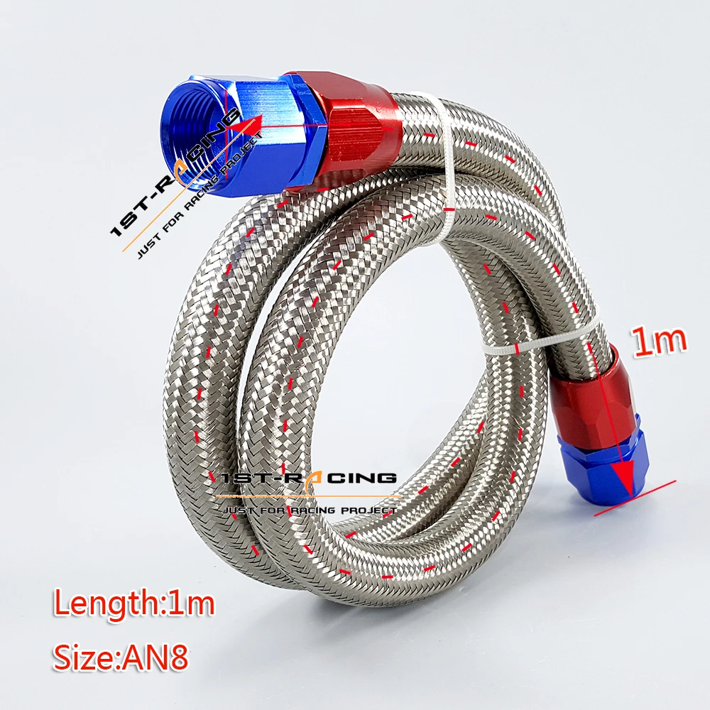 Universal 8AN Stainless Steel Braided Oil Pipe + 2pcs STRAIGHT SWIVEL