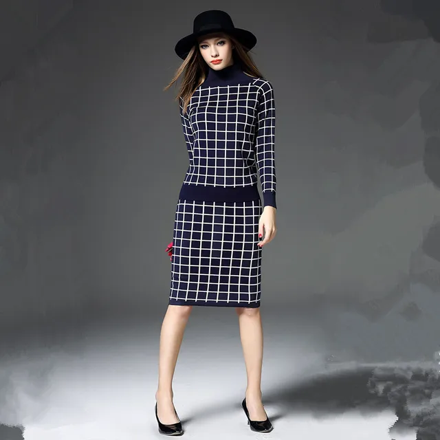 Casual Knitted Skirt Sets Women 2016 Autumn Winter 2 Piece Set Women Turtleneck Sweater Shirt