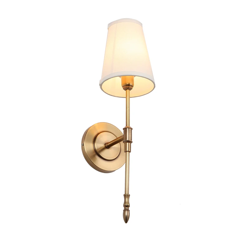 

American style wall lamps full copper lamp body cloth art lampshade home foyer corridor LED E14 lamp holder wall mount sconce