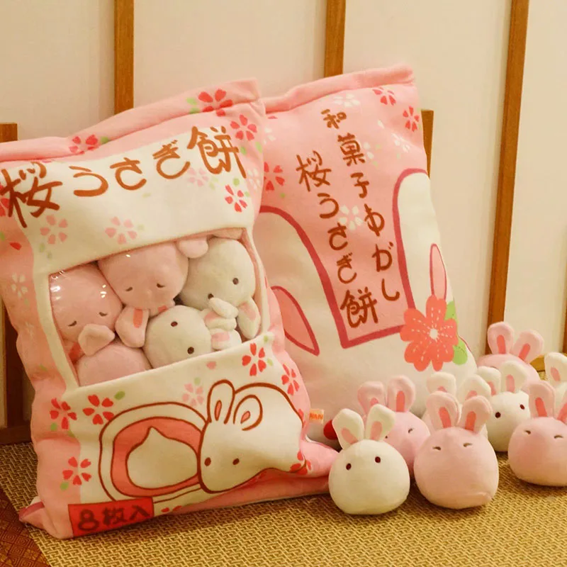 1 шт. милый кролик плюшевая подушка с маленьким пудингом Кролик Плюшевая Игрушка Розовый Сакура Кролик Плюшевые креативные игрушки для детей