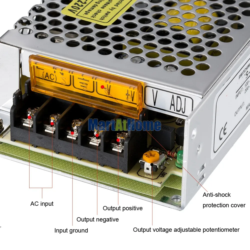 Мини импульсный источник питания 75W 12 V/24 V DC 6A/3A одиночный выход защита от перегрузки