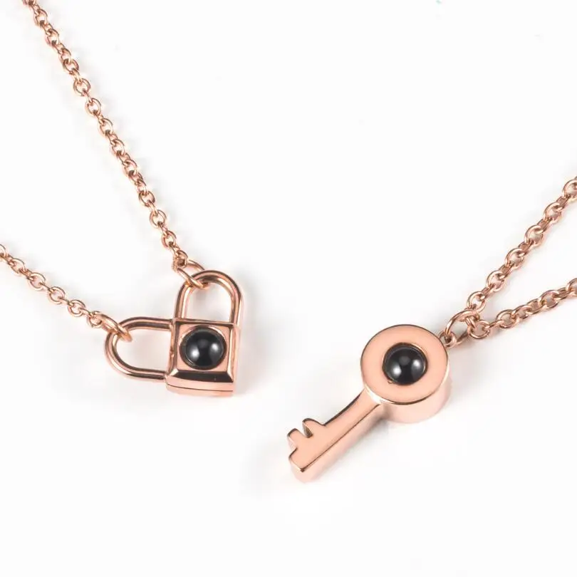 

100 Language "I Love U" Beauty Charm Women Necklace Stainless Steel Choker Key Heart Pendant Necklace Fantastic Chokers COLAR