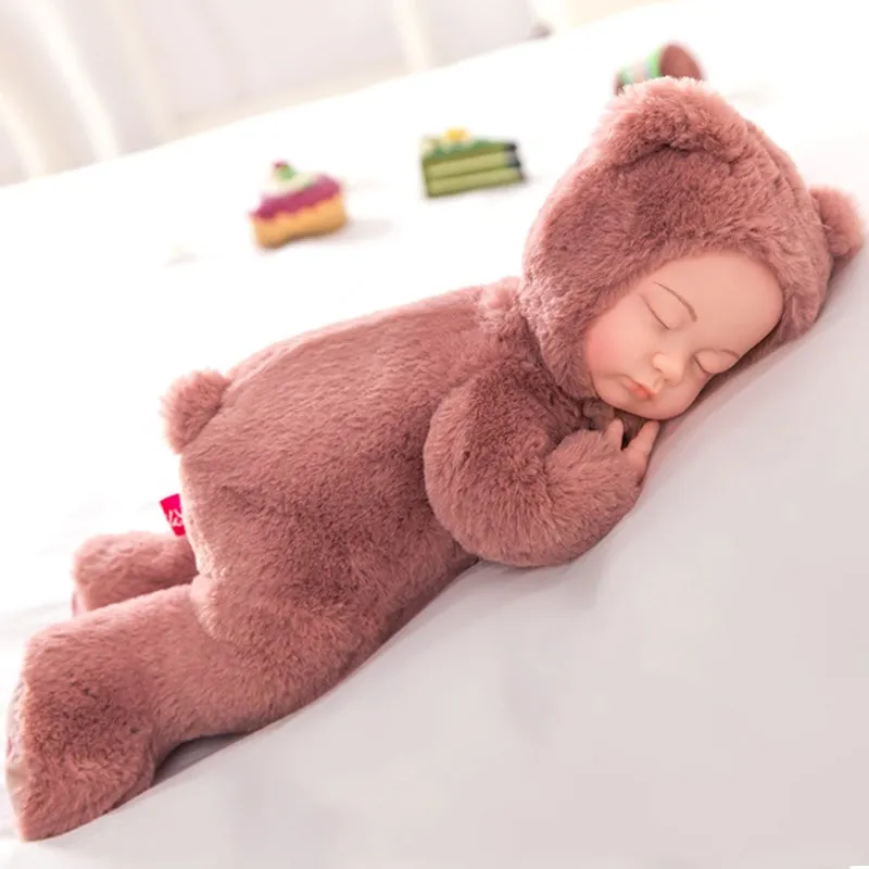 Kawaii спящие детские куклы, мягкие ПВХ детские плюшевые игрушки для девочек, рождественский подарок, высокое качество, кукла bebe, Реборн, детские игрушки - Цвет: Wine red bear