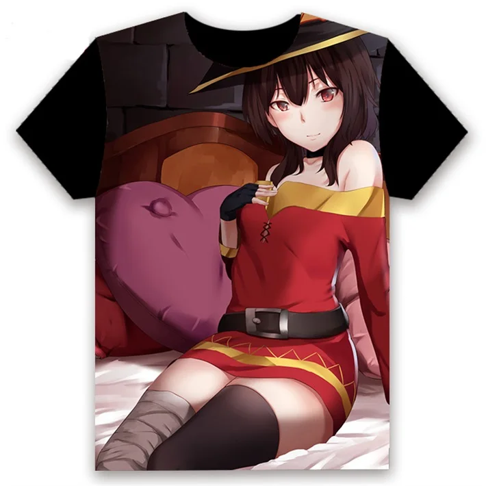 Модная мужская футболка аниме KonoSuba Megumin Aqua Darkness сексуальный косплей короткий рукав унисекс Повседневная Черная футболка под заказ - Цвет: 21