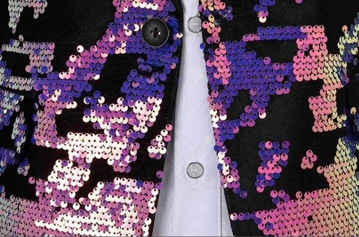 PYJTRL الأزياء الأرجواني الملونة المخملية الترتر السترة Masculino ملابس رجالي تلائم الرجل النحيف سترة مرحلة المغني زي لامعة الحلل