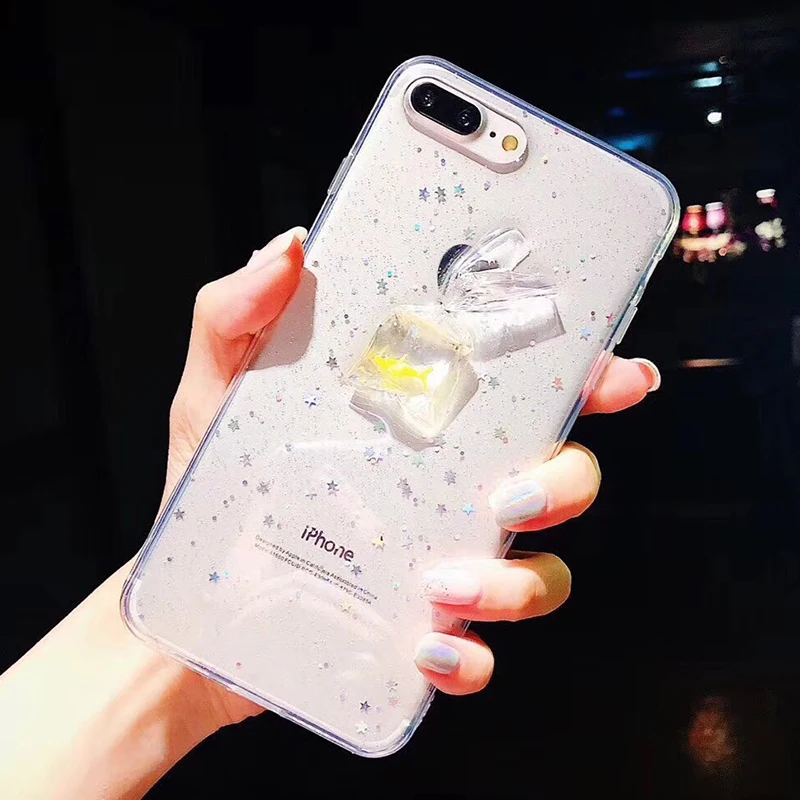 Cute goldfish Transparent Phone Case For iPhone 6 6S Clear TPU Silicone Back Cover For iPhone 7 7 plus 8 6 S X Star Star Glitter Capa (6)