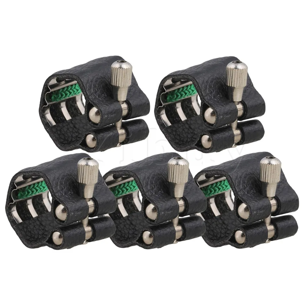 Yibuy Black Leather Ligatures with Metal Plate for Alto Sax Saxophone