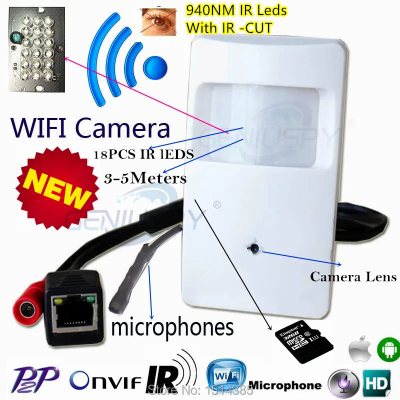 pir wifi ip camera sd card ir2