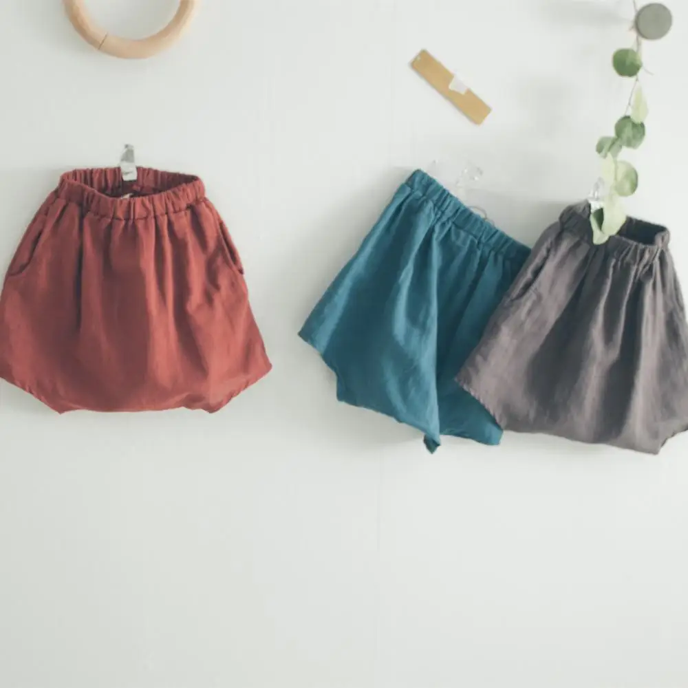 

2019 Summer New Unisex Children Cotton Linen Shorts Korean Style Kids Clothes Casual Loose Trousers Baby Boys Girls Bread Shorts